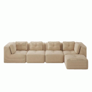Merax canapé modulable 4 places avec tabouret, Cloud Sofa Cord sans cadre, canapé lounge près du sol, avec accoudoirs larges, beige - beige multi-m