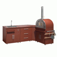 Oviala Business Oviala Cuisine extérieure acier 4 éléments avec four à pizza en acier 96 x 341 x 66 cm brique - marron acier 115312