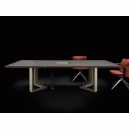 Table de réunion Harper - plateau en mélaminé avec placage bois massif - piètement bois massif - L240/276 x P120 cm