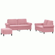 VidaXL Ensemble de canapés 3 pcs avec coussins Rose Velours Modèle Kervonelle - 3202223