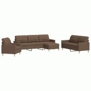 VidaXL Ensemble de canapés 4 pcs avec repose-pied marron tissu Modèle Frisson - 3278298