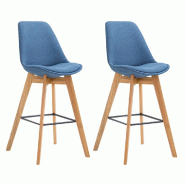 CLP Lot de 2 tabourets de bar Metz en tissu Bleu/Nature - bleu textile 315079