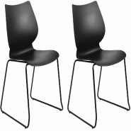 Décoshop26 - Lot de 2 chaises visiteur conférence bureau salle à manger empilable en plastique noir et métal noir 10_0007330 - noir métal 3000266