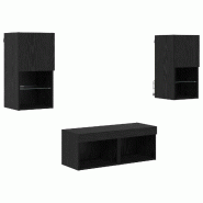 Helloshop26 - Lot de 4 meubles TV muraux modernes gain de place 30,5 x 30 x 60 cm en bois d'ingénierie chêne noir 02_0056078 - noir Bois massif 3000