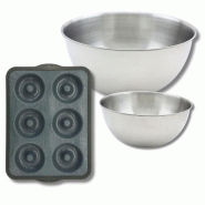 Lot avec 1 Moule 6 donuts en fibre de verre, 1 spatule Zenker et 2 bols à mixer en inox Fackelmann - noir métal 3176239936667