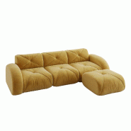 Merax Canapé modulable 3 places avec tabouret, canapé nuage avec accoudoirs ronds, chenille douce, sans cadre près du sol, canapé lounge, jaune -