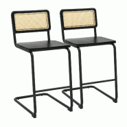 Oviala Business Lot de 2 chaises hautes en métal et bois noir - noir 114873_0