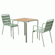 Oviala Business Table de jardin bistrot métal polywood 70 cm et 2 fauteuils vert sauge - vert acier 115205