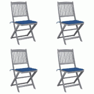 VidaXL Chaises Pliables D Extérieur Lot De 4 Et Coussins Bois D Acacia - bleu 3064573