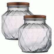 WellHome - Ensemble de 2 pots en verre 2,2 L avec couvercle 16x16x17cm - transparent verre PK10061