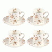 Aulica Tasses et sous-tasses grain de café - lot de 4 - doré 206601 Aulica Tasses et sous-tasses grain de café - lot de 4 - doré 206601