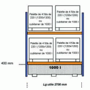Bac pour rayonnage - acier galvanisé - volume 1000 l - charge 3500 kg - 2680x1270x400 mm