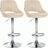 Décoshop26 - Lot de 2 tabourets de bar avec repose-pieds en forme d'arc assise en similicuir crème cadre en métal TDB10751 - beige métal 3000250460705