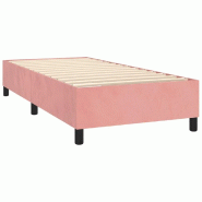 Décoshop26 - Sommier à lattes sur pieds cadre de lit 90x200 cm tissu velours rose TDL0206947 - 3001008932697
