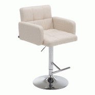 Décoshop26 - Tabouret de bar x1 avec accoudoirs et repose-pieds en tissu crème cadre en métal chromé 10_0006187 - beige métal 3000265430205