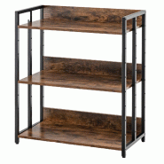 Étagère à livres à 3 niveaux COSTWAY avec étagères réglables et structure métallique, couleur marron - marron Bois manufacturé VH33488OR