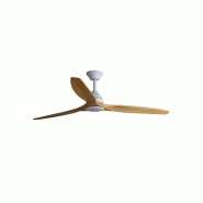 Faro barcelona Ventilateur de plafond DC en acier inoxydable 316L blanc mat, pales en bois, lumière en verre opalin, 6 vitesses réversibles, FARO -