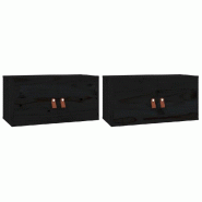 Helloshop26 - Lot de 2 armoires murales rangement noir 60 x 30 x 30 cm en bois de pin massif 02_0048378 - noir Bois massif 3000235248687