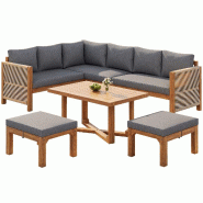 Merax salon de jardin, canapé 2 places avec coussins et tressage corde, extérieur, gris - gris multi-matériau HW26038AAE