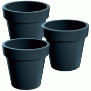 WellHome - Lot de 3 pots en plastique Lofly, coloris anthracite, 29,3 x 29,3 x 26,6 cm - noir plastique PK4475