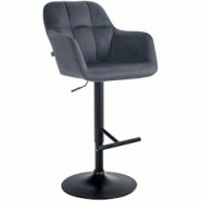 CLP Tabouret de bar Natoma velours Gris foncé/Métal noir mat - gris textile 322958 CLP Tabouret de bar Natoma velours Gris foncé/Métal noir mat - gris textile 322958
