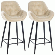 Décoshop26 - Lot de 2 tabourets de bar chaises hautes assise effet capitonnée en tissu crème et métal noir 10_0004167 - beige métal 3000251962789