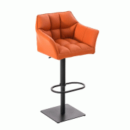 Décoshop26 - Tabouret de bar chaise haute de comptoir couture carrées assise en PVC orange cadre en métal noir 10_0004677 - noir métal 3000252229874