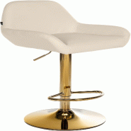 Décoshop26 - Tabouret de bar x1 avec repose-pieds et accoudoirs en similicuir crème piètement en trompette métal doré 10_0005606 - beige métal 3