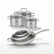 Lot de 3 Poêles 24/28/32 cm et 3 Faitouts 12/14/16 cm Elo Relief Evolution - gris inox 3176239955989