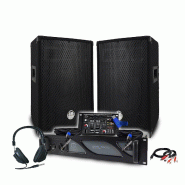 Pack Sono DJ BM SONIC Amplificateur 1000W, Paire d'Enceintes Passives 2x400W, Table de Mix, Casque, Câbles et Micro+Clé 32G - 3666638038074