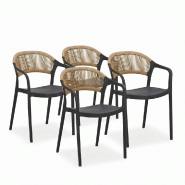 RATTATAN Lot de 4 chaises en polypropylène avec tissage en corde, élégantes, résistantes, empilables, pour jardin, balcon, bar, restaurants-JOLAND