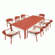 DCB GARDEN Ensemble repas de jardin 8 places en aluminium de coloris terracotta (220X100 cm) - HANOI - 3700286491512