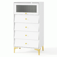 Helloshop26 - Commode 4 tiroirs avec porte en verre basculante 60 x 40 x 112,5 cm espace de rangement optimal style moderne en bois 20_0011542 - 30002