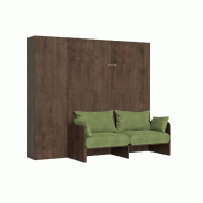 Itamoby Lit double escamotable Kentaro 160 cm avec canapé et colonne en noyer, vert - marron 8050598059432