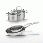 Lot de 2 Poêles 24/28cm et 2 Faitouts 12/14cm Elo Relief Evolution - gris inox 3176239954838