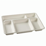 Plateau repas 5 compartiments pulpe de canne 32x23x3,3cm blanc - par 150