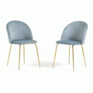 RATTATAN Lot de 2 chaises en velours avec pieds en métal, design élégant pour cuisine, salle à manger, bar ou restaurant – Sara – Bleu ciel/Or RATTATAN Lot de 2 chaises en velours avec pieds en métal, design élégant pour cuisine, salle à manger, bar ou restaurant – Sara – Bleu ciel/Or