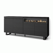 SKRAUT HOME Buffet salon et cuisine, 200x87x35cm, 4 Portes, Cheminée électrique, Design industriel, Noir - noir Bois manufacturé 64_16