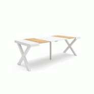 SKRAUT HOME Table console extensible, 220, Pour 10 personnes, Pieds bois massif, Chêne et blanc - beige Bois manufacturé 292_37