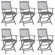 VidaXL Chaises Pliables D Extérieur Lot De 6 Et Coussins Bois D Acacia - gris 3065423