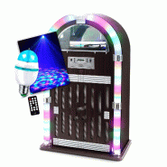 Chaîne Hifi Jukebox Retro 60W avec tourne disque vinyle Bluetooth, CD, FM + télécommande, Ampoule Culot E27 DIAMS LED - 3701123949913