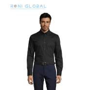 Chemise homme manches longues en coton - BUSINESS SOL'S - Coupe droite, col classique et poche côté cœur_0