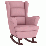 Décoshop26 - Fauteuil à bascule extra confort pieds en bois massif d'hévéa siège en velours rose DEC029152 - Bois massif 3000257233005 Décoshop26 - Fauteuil à bascule extra confort pieds en bois massif d'hévéa siège en velours rose DEC029152 - Bois massif 3000257233005