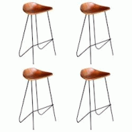 Décoshop26 - Lot de 4 tabourets de bar chaises haute en cuir véritable marron et fer DEC029421 - marron 3000257367151_0