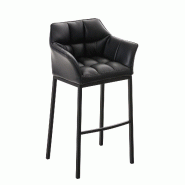 Décoshop26 - Tabouret de bar chaise haute de comptoir couture carrées assise en PVC noir 4 pieds stables en métal noir 10_0004684 - noir métal 300