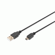 DIGITUS Câble de connexion USB-A - Mini-B, 1m, USB-A - Mini USB-B 5 broches, 1 m, noir - noir AK-300130-010-S