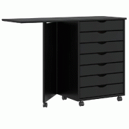 Helloshop26 - Armoire roulante avec bureau pliable grand espace de rangement polyvalent 105,5 x 39 x 74,5 cm en bois noir 02_0057657 - noir Bois massi