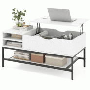 Helloshop26 - Table basse rectangulaire 99,5 x 49,5 x 47,5 cm avec compartiment caché plateau relevable design moderne en bois blanc 20_0017379 - 300