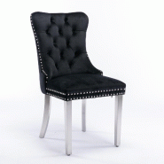 Merax Lot de 2 chaises rembourrées , chaise de salle à manger en velours, velours noir + pieds en métal argenté, avec surpiqûres de boutons et ri