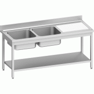 Plonge 2-bacs (g) 1400x700x850 mm avec étagère basse à monter - P954607140